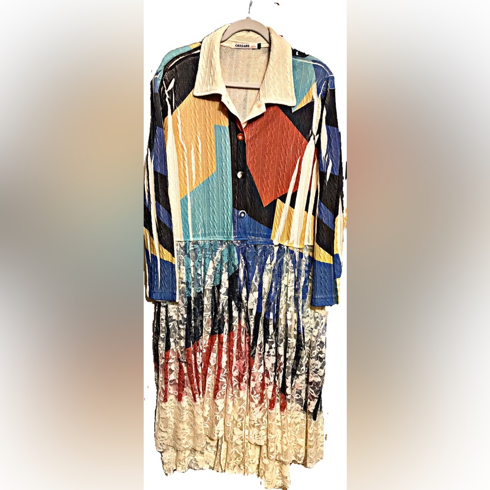 ✨NWT Origami Geo Print Victorian Cardigan w Lace